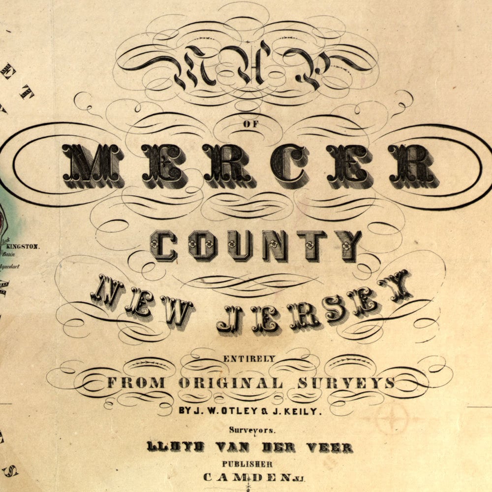 1849 Map of Mercer County New Jersey Trinton Princeton