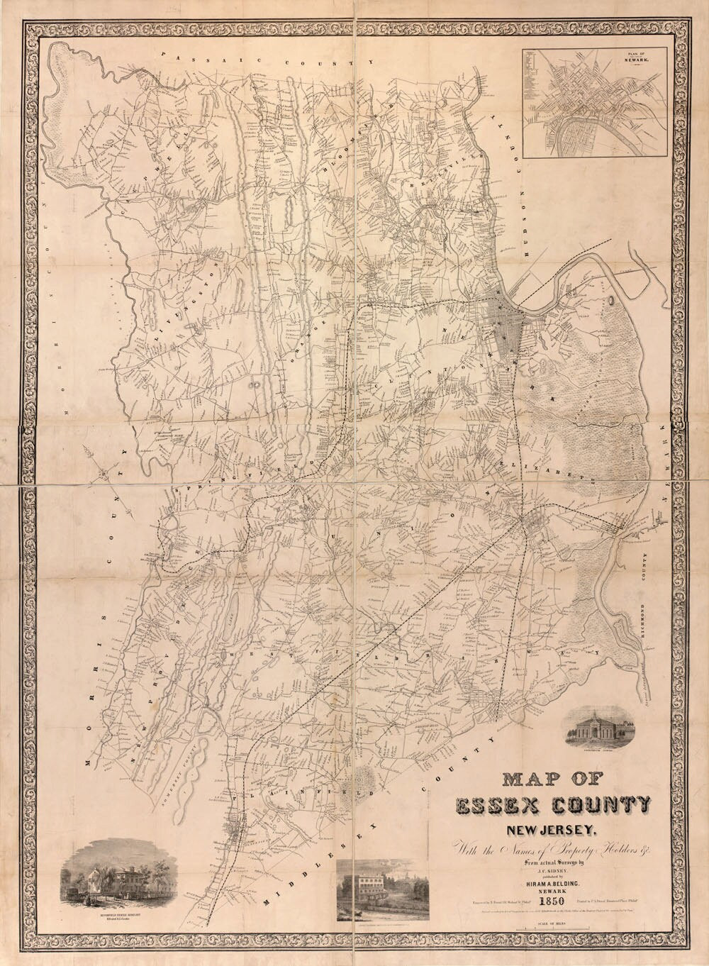 1850 Map of Essex County New Jersey