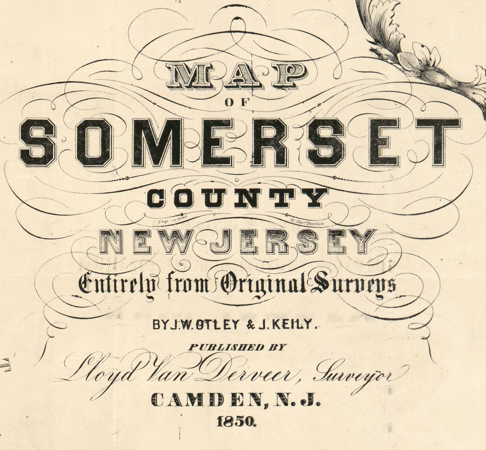 1850 Map of Somerset County New Jersey from original surveys Somerville Genealogy