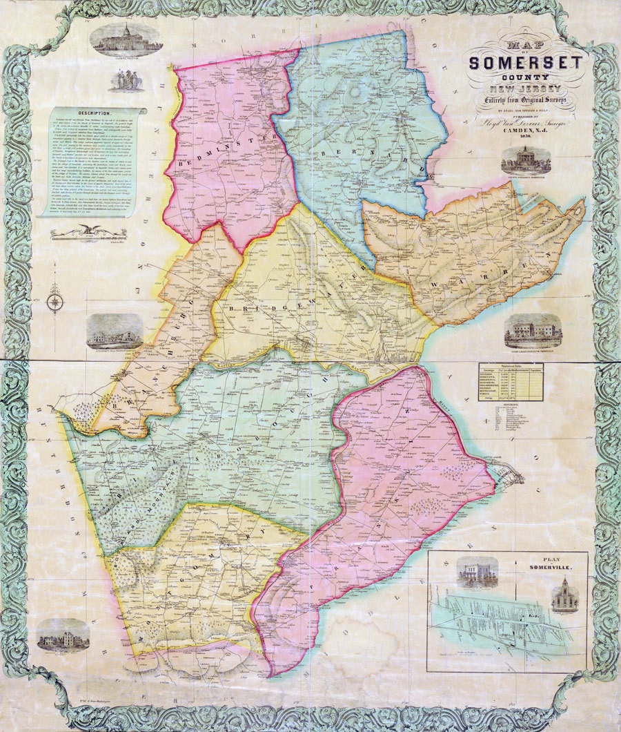 1850 Map of Somerset County New Jersey Somerville