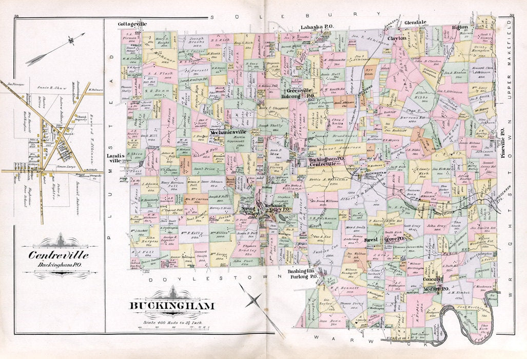 1891 Map of Buckingham Township Bucks County Pennsylvania