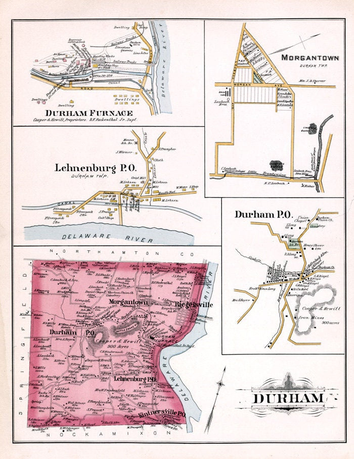 1891 Map of Durham Township Bucks County Pennsylvania