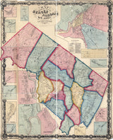 1861 Map of Bergen and Passaic County New Jersey