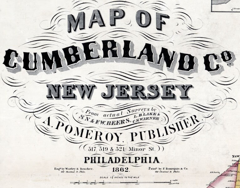 1862 Map of Cumberland County New Jersey Bridgeton Millville