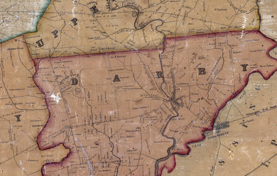 1848 Farm Line Map of Delaware County Pennsylvania from original surveys