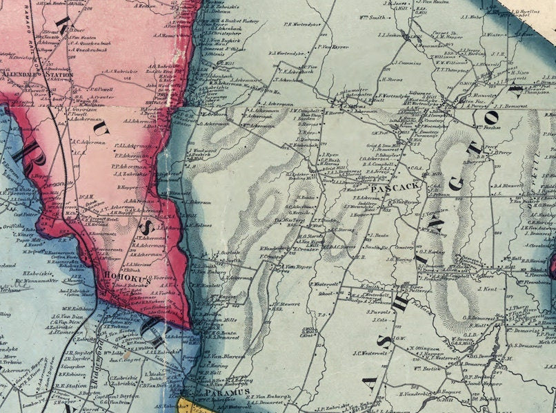 1861 Map of Bergen and Passaic County New Jersey
