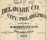 1876 Map of Delaware County PA and the city of Philadelphia