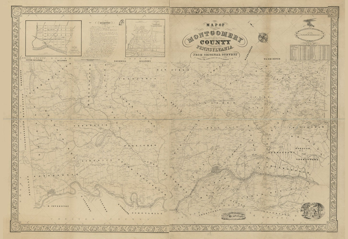 1849 Map of Montgomery County PA from Original Surveys