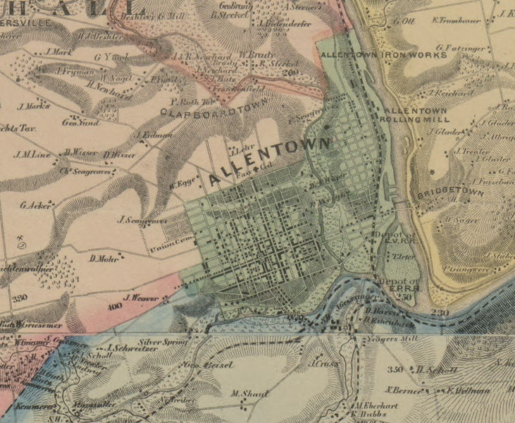 1862 Map of Lehigh County PA from original surveys Allentown