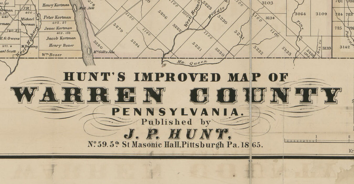 1865 Farm Line Map of Warren County Pa Hunts Improved Map