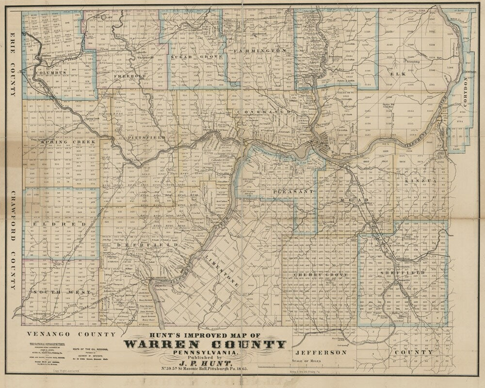1865 Farm Line Map of Warren County Pa Hunts Improved Map