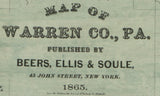 1865 Farm Line Map of Warren County PA Oil & Gas Region Youngsville Pittsfield