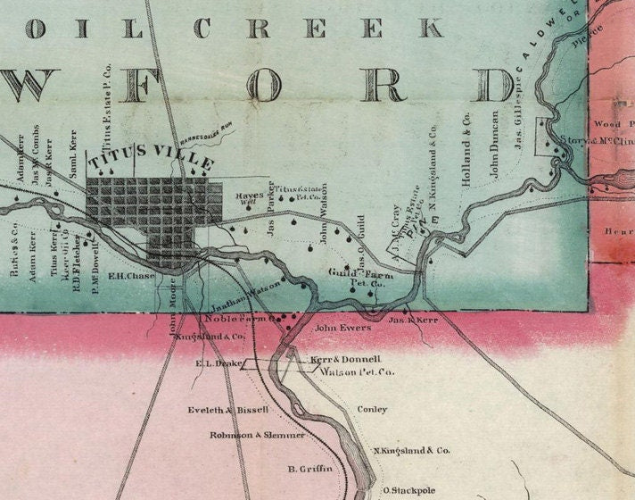 1865 Map Oil District of PA Crawford Venango & Warren County