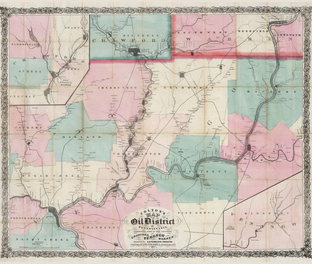 1865 Map Oil District of PA Crawford Venango & Warren County