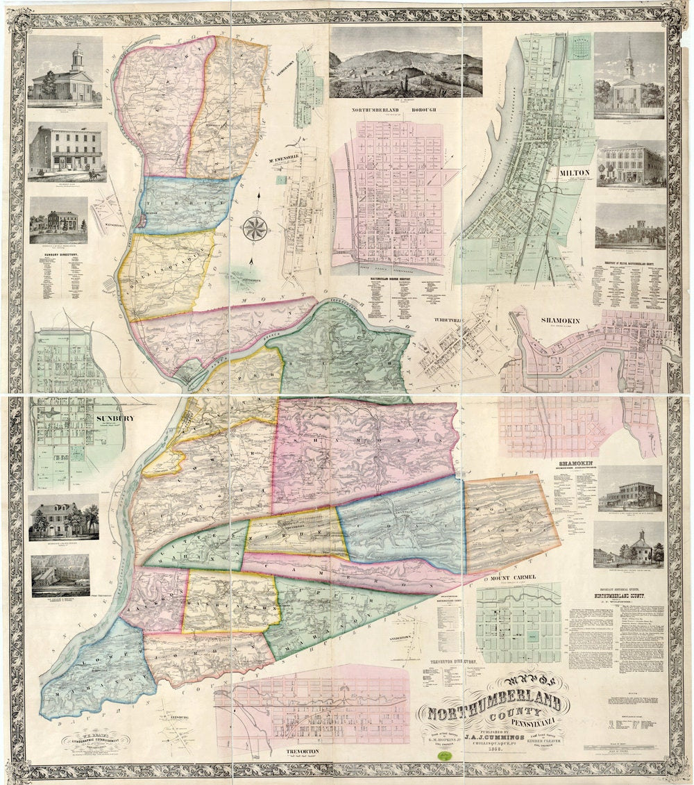 1858 Map of Northumberland County Pa from actual surveys