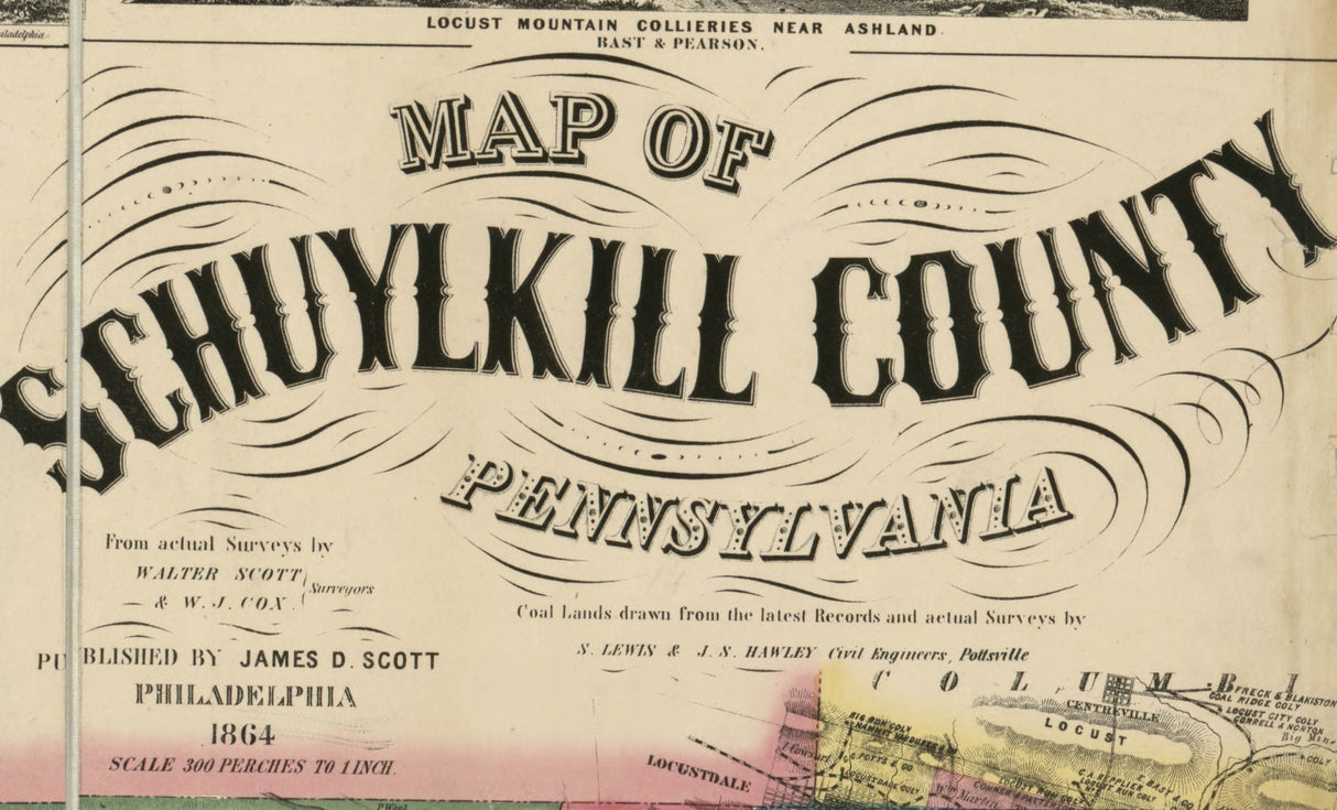 1864 Map of Schuylkill County PA from actual surveys Pottsville Genealogy