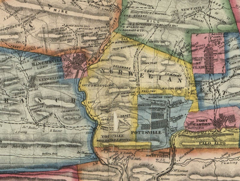 1864 Map of Schuylkill County PA from actual surveys Pottsville Genealogy