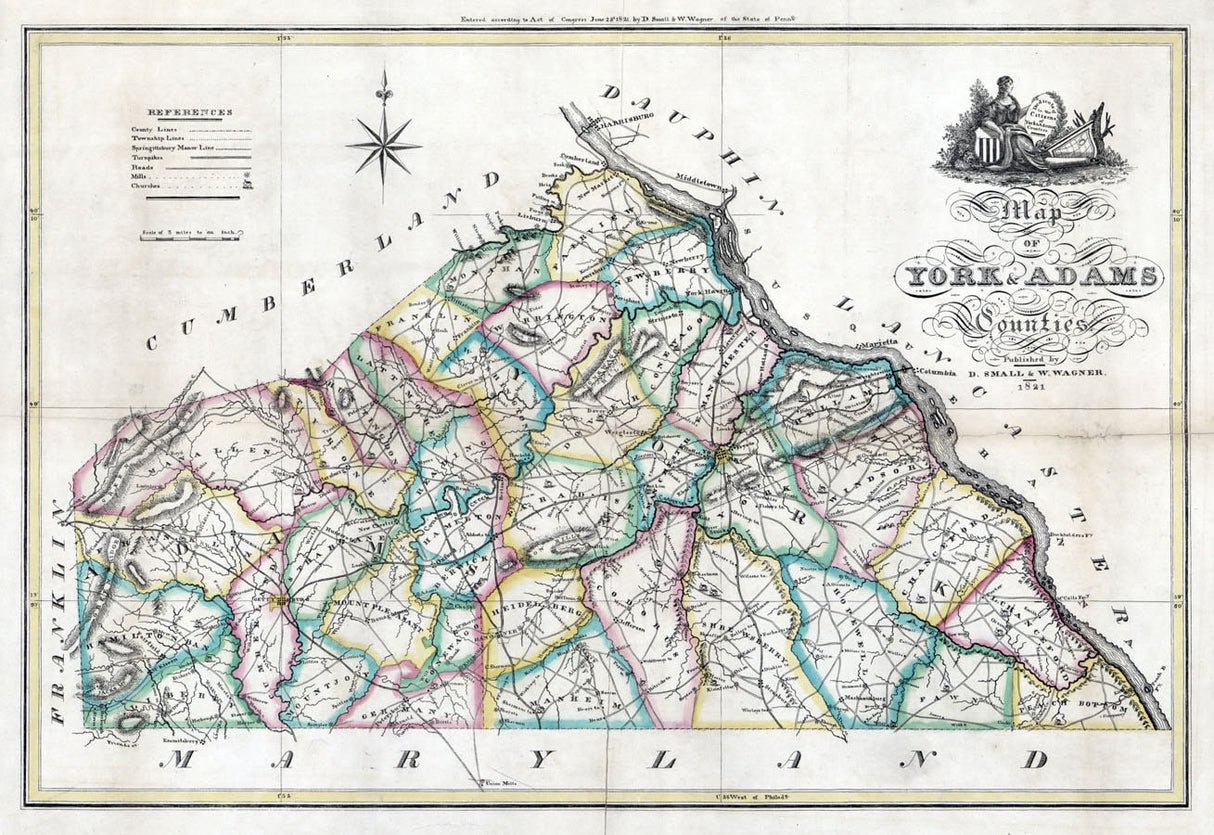 1821 Map of York & Adams County Pennsylvania