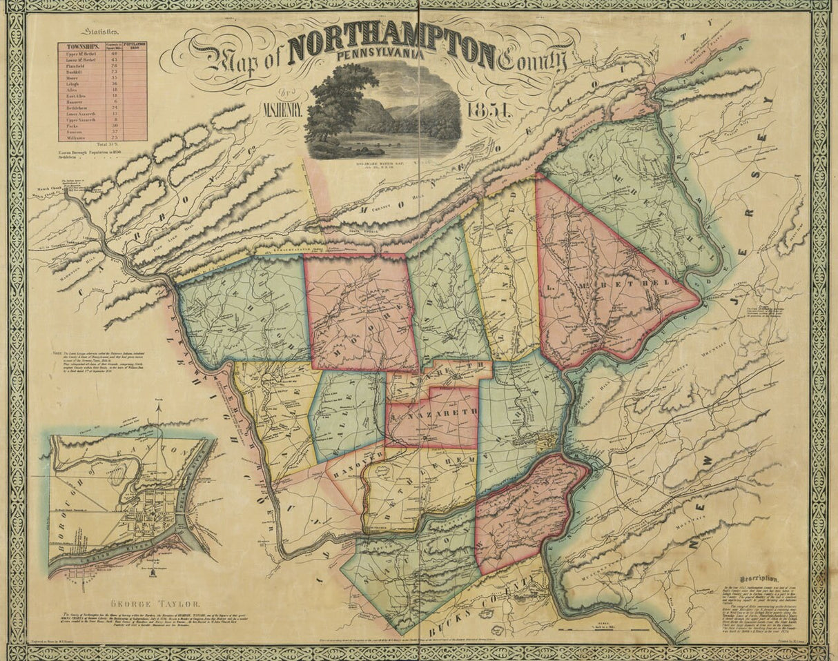 1851 Map of Northampton County Pa Landowner & Farm Names