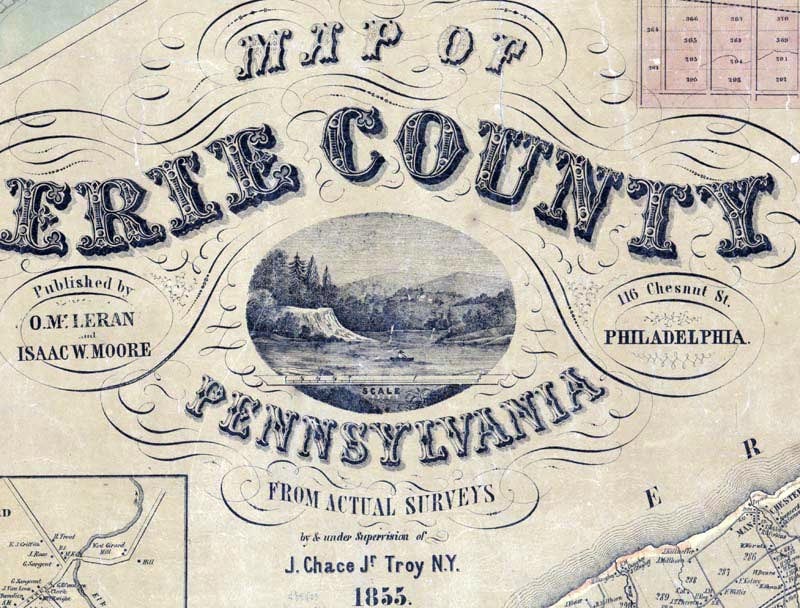 1855 Farm Line Map of Erie County Pa Landowner & farm names