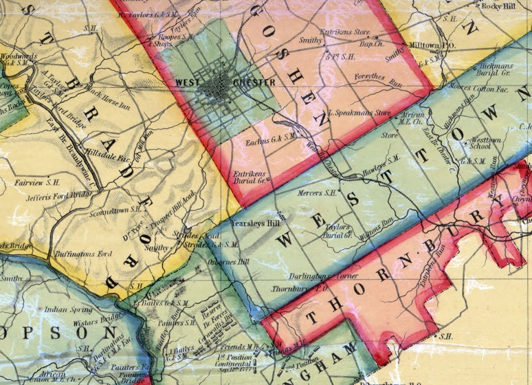 1856 Map of Chester County PA West Chester