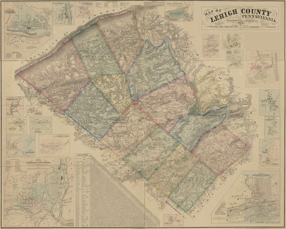 1862 Map of Lehigh County PA from original surveys Allentown