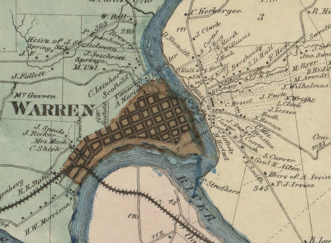 1865 Farm Line Map of Warren County PA Oil & Gas Region Youngsville Pittsfield