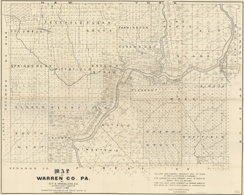 1889 Farm Line Map of Warren County PA