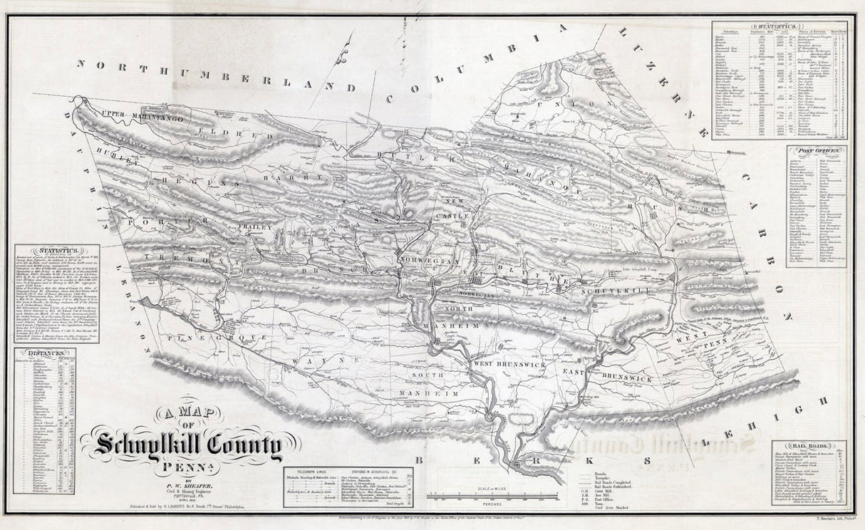 1855 Map of Schuylkill County Pennsylvania