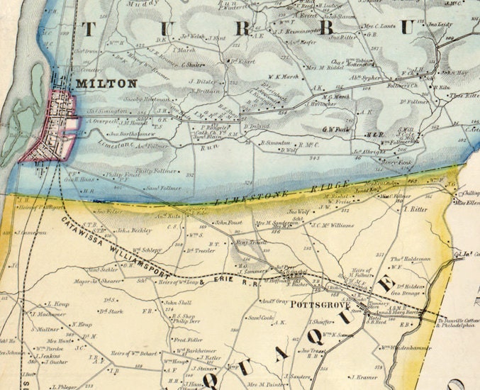 1858 Map of Northumberland County Pa from actual surveys