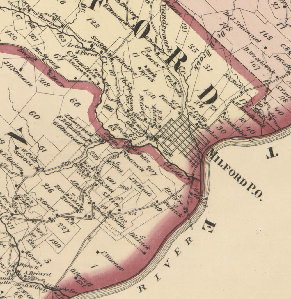 1872 Farm Line Map of Pike County PA from actual surveys Milford Matamoras