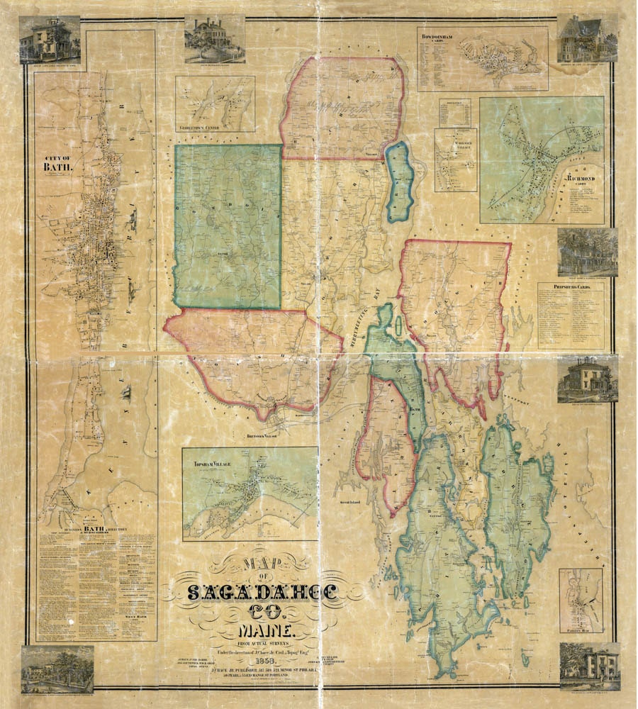 1858 Map of Sagadahoc County Maine