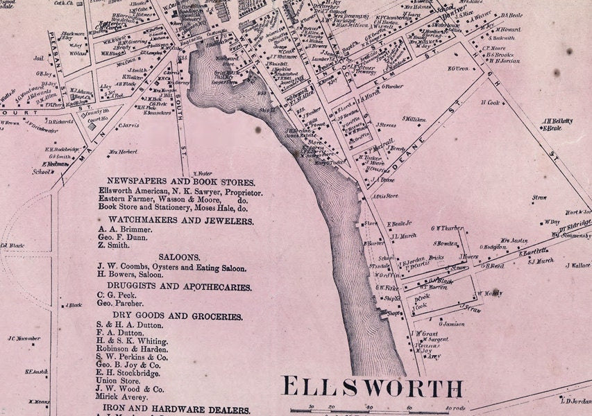 1860 Map of Hancock County Maine Ellsworth Genealogy