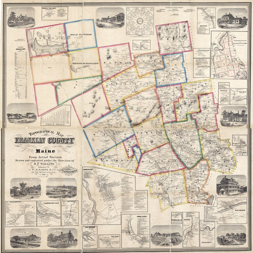 1861 Map of Franklin County Maine Farm Names