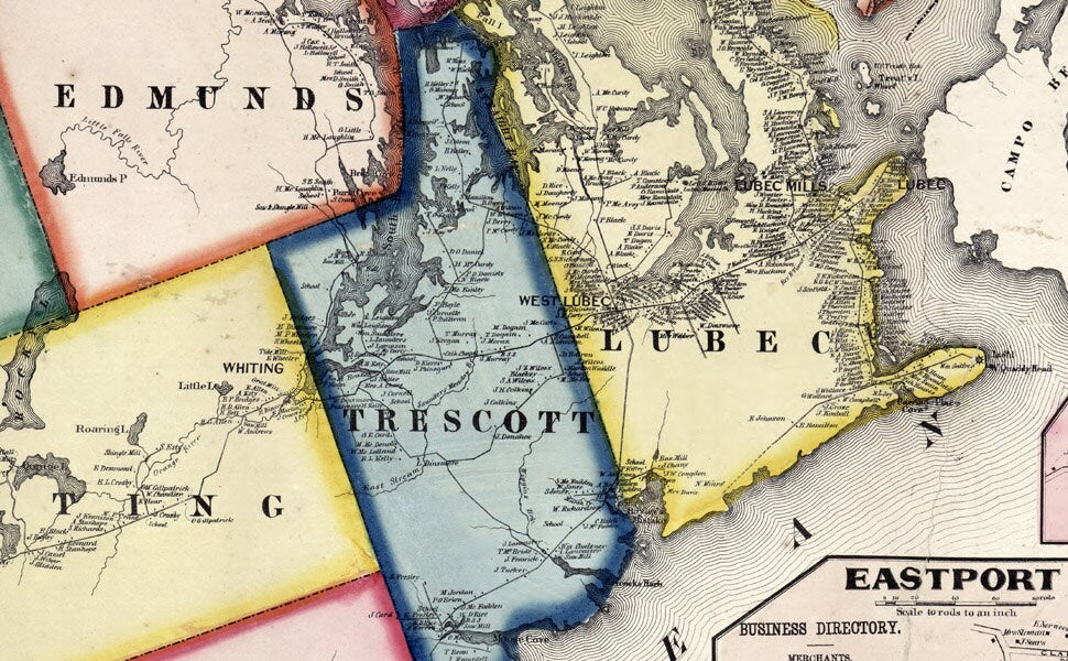 1861 Map of Washington County Maine Farm Names