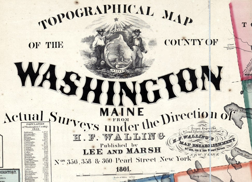 1861 Map of Washington County Maine Farm Names