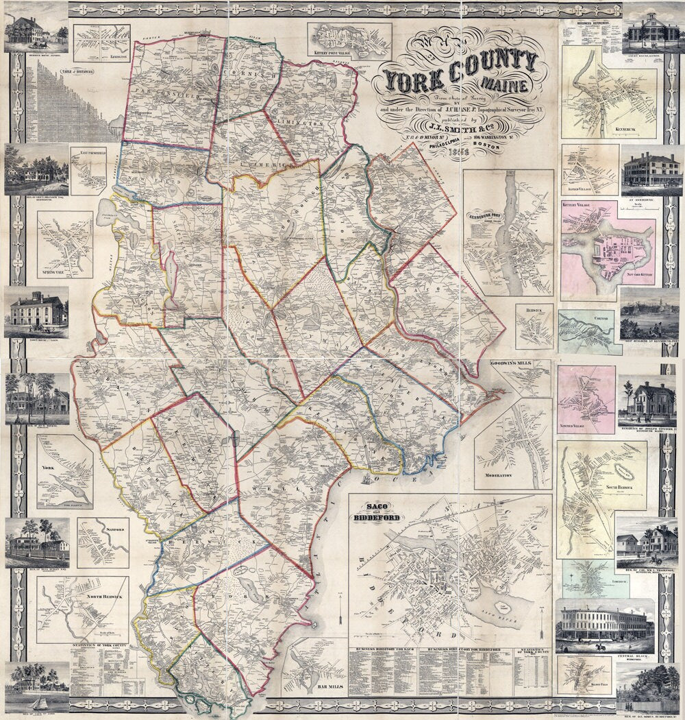 1856 Map of York County Maine Genealogy