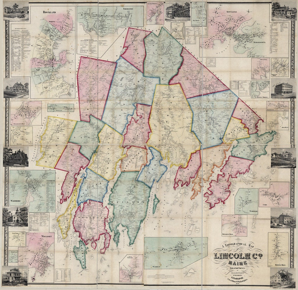 1857 Map of Lincoln County Maine Genealogy