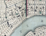 1845 Map of New Orleans Louisiana Buildings Farms