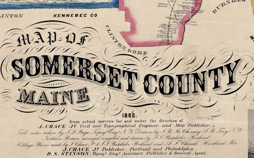 1860 Map of Somerset County Maine Farm Names