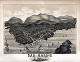 1886 Aerial Map of Bar Harbor Mount Desert Island Maine