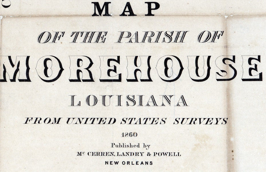 1860 Map of Morehouse County Louisiana Plantersville Bastrop