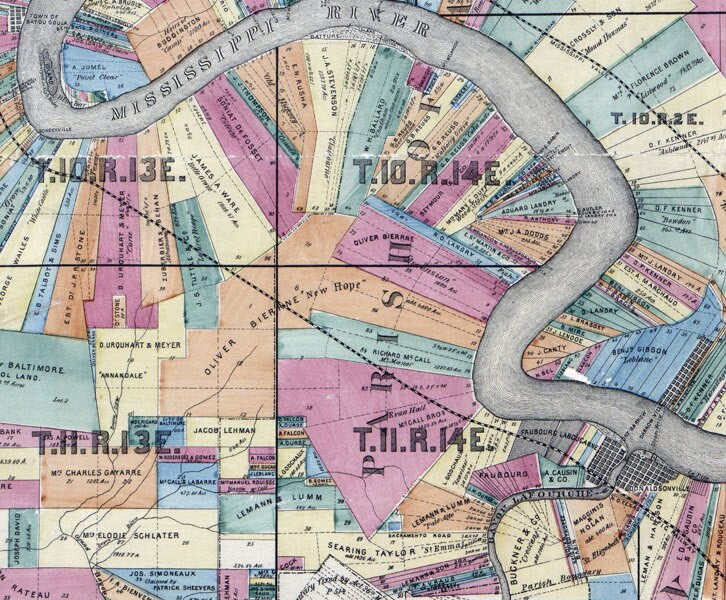 1883 Map of Iberville and West Baton Rouge Parish (County) Louisiana