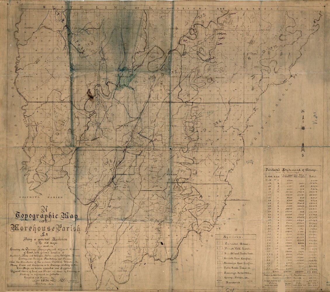 1896 Map of Morehouse Parish (County) Louisiana Bastrop