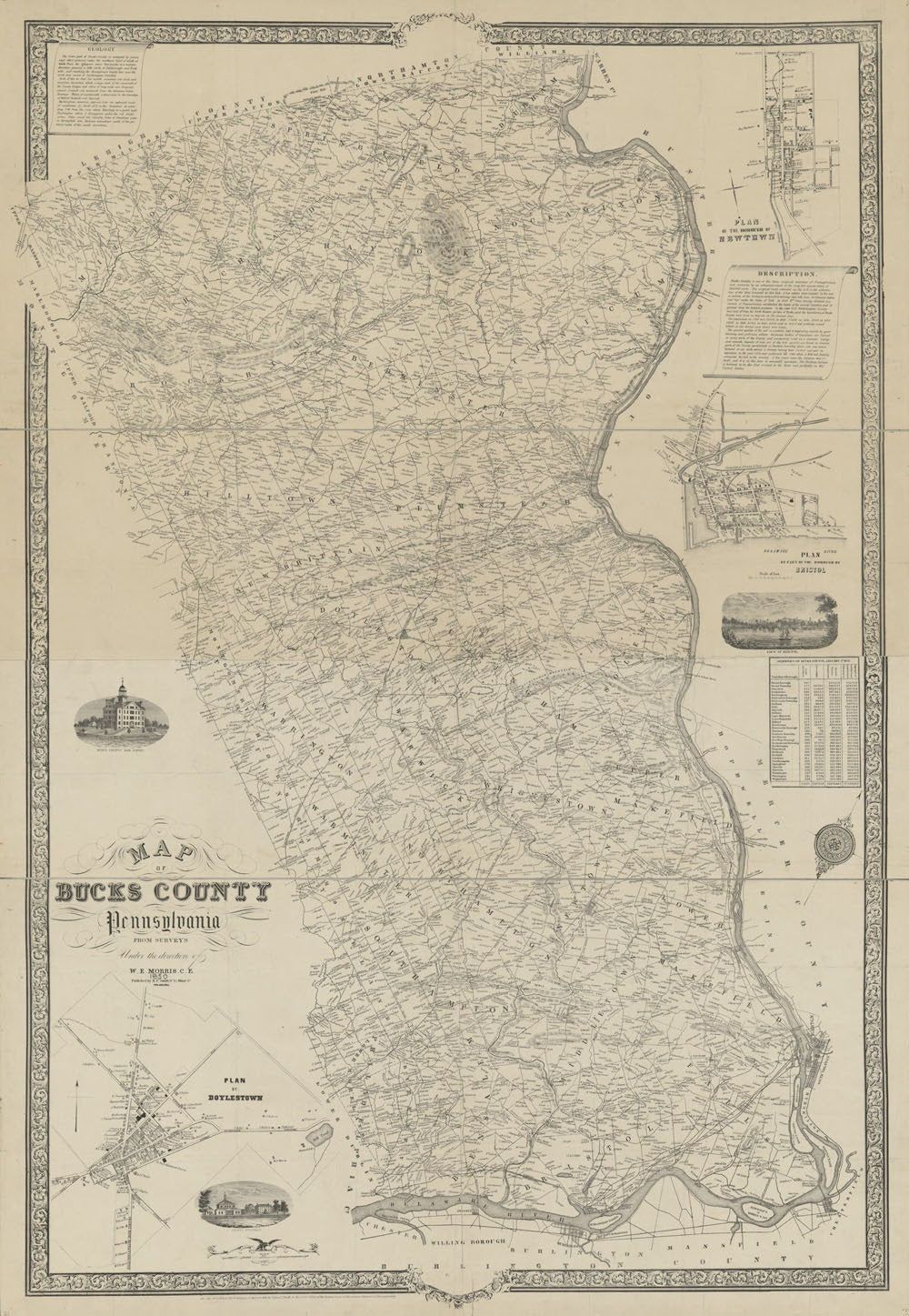 1850 Map of Bucks County Pa from Surveys Research Map Farm Names