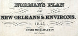 1845 Map of New Orleans Louisiana Buildings Farms