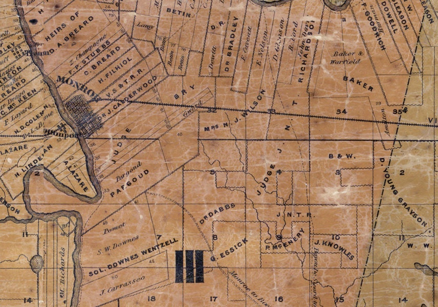 1858 Map of Ouachita County (Parish) Louisiana Plantations Farms