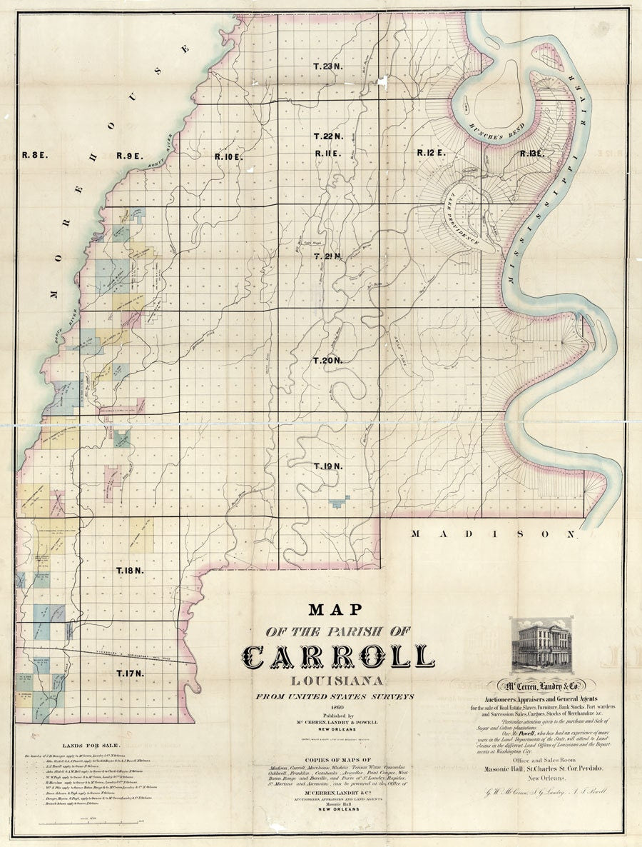 1860 Map of Carroll Parish (County) Louisiana