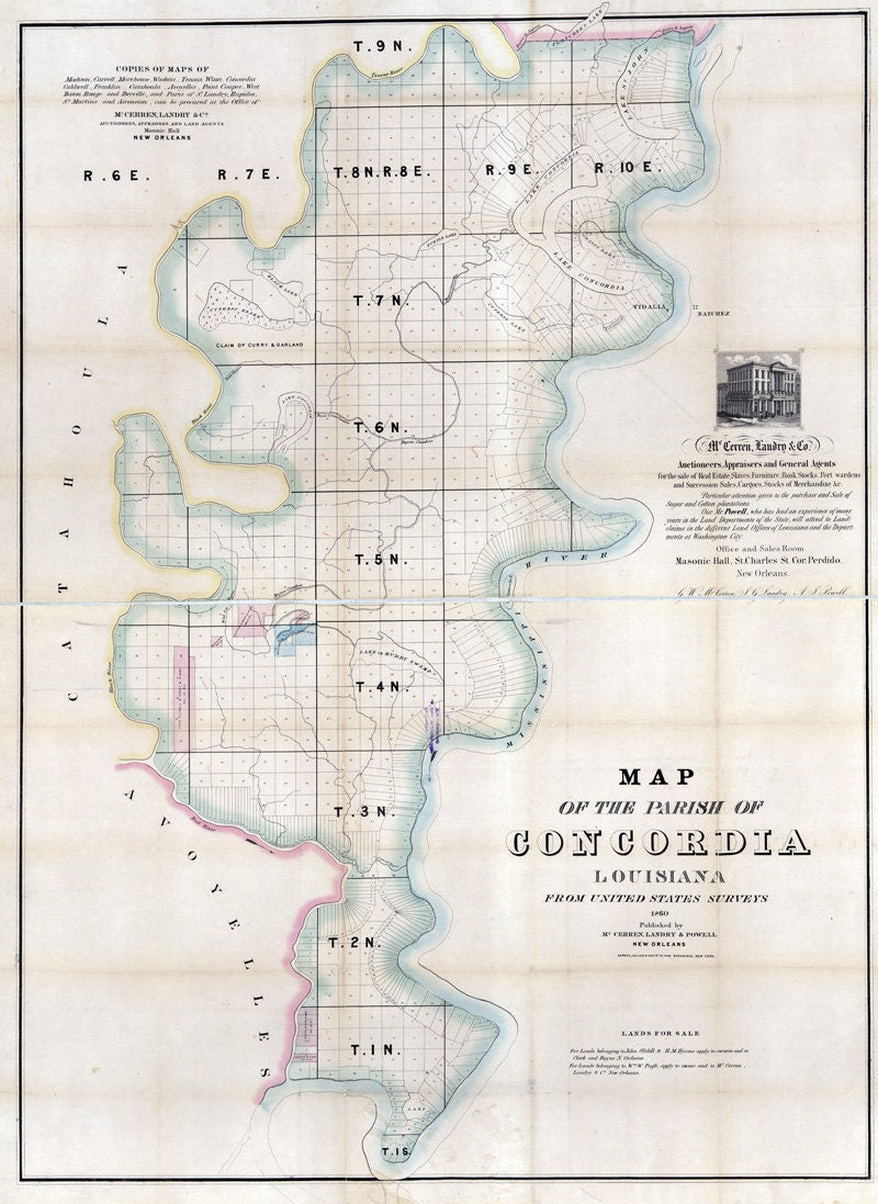 1860 Map of Concordia County (Parish) Louisiana