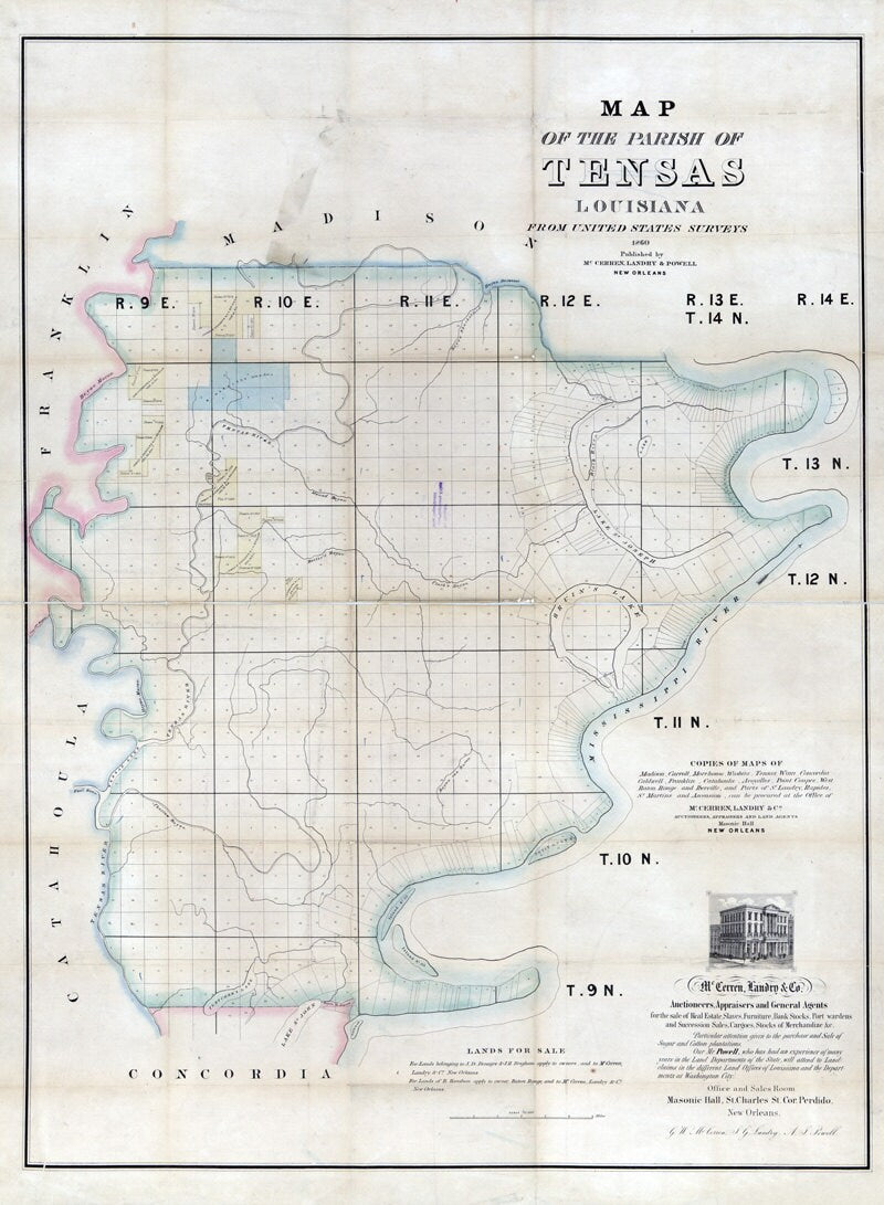 1860 Map of Tensas County Louisiana